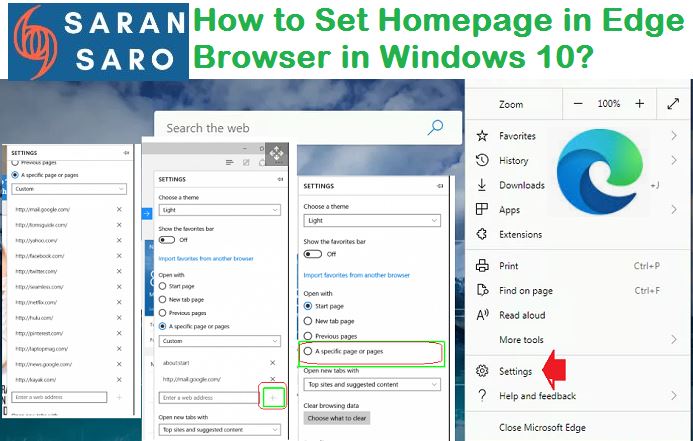 how to set homepage in Edge browser