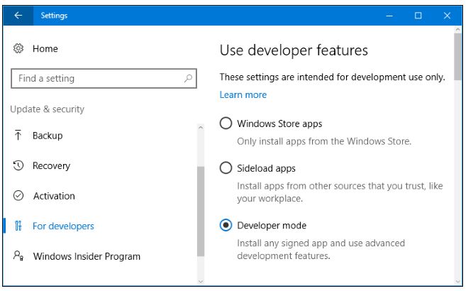 how to enable developer mode in Windows 10
