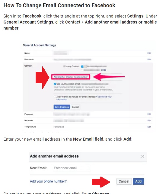 how to change Facebook email address
