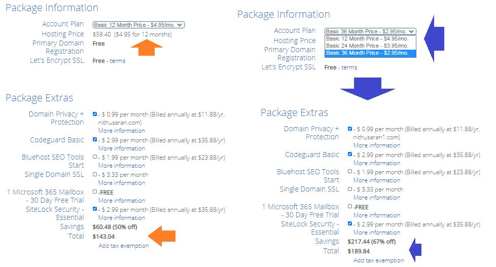 package information for 36 months