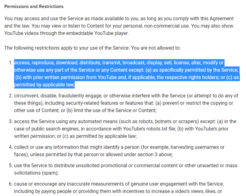 yt downloader Terms of Service