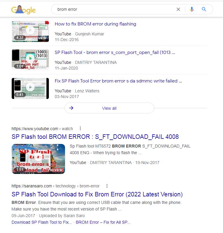 brom error fix video Google results