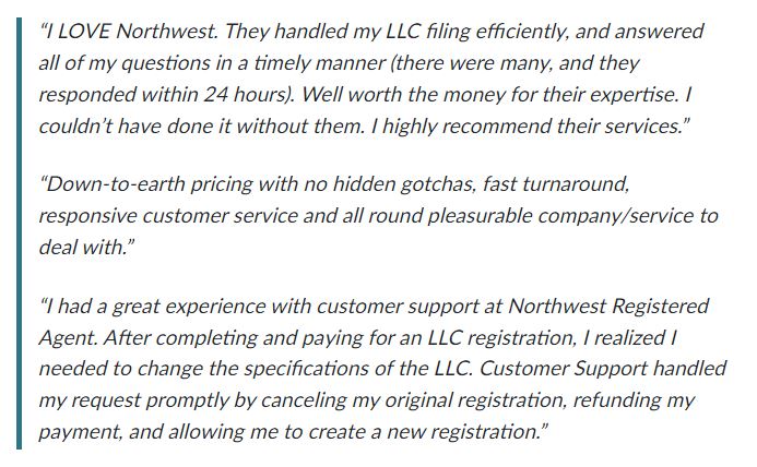 Northwest Registered Agent customer reviews